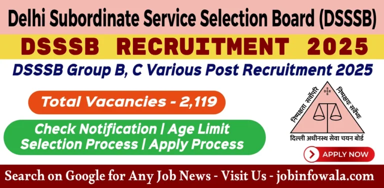 DSSSB Group B and C Recruitment 2025 Notification Banner with Vacancy and Apply Online Details