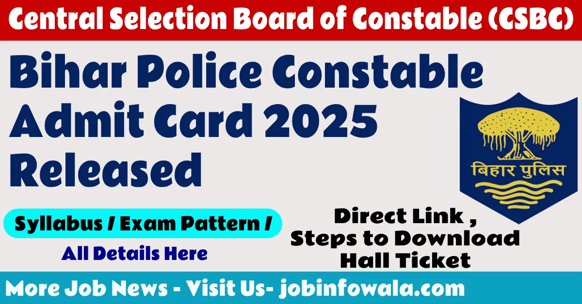 Bihar Police Constable Admit Card 2025 download link from csbc.bihar.gov.in
