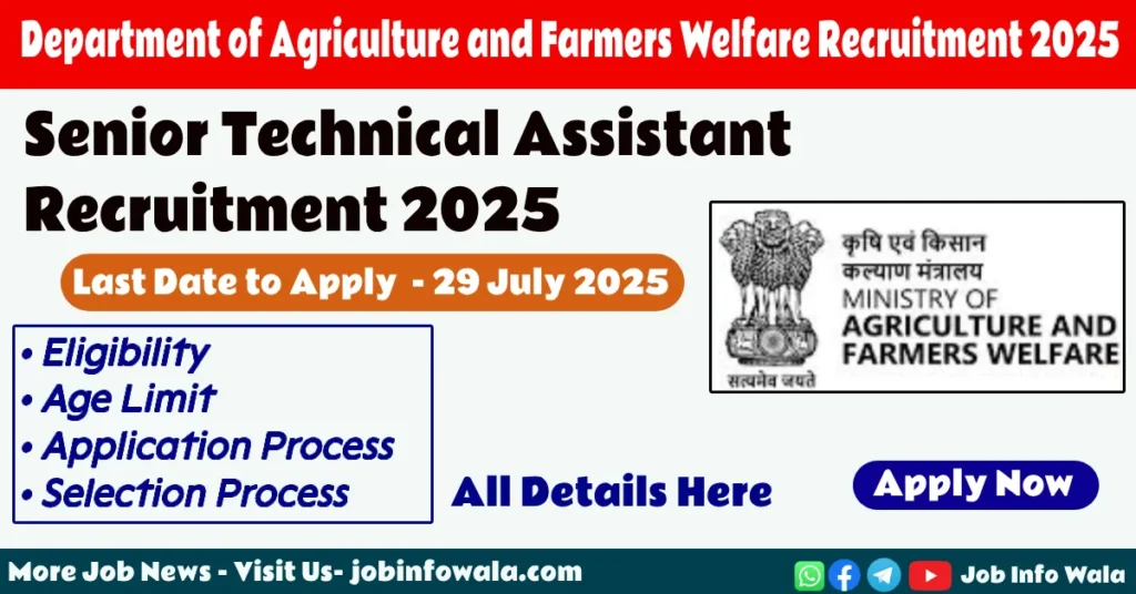 Official notification for Senior Technical Assistant Recruitment 2025 by Department of Agriculture and Farmers Welfare Recruitment 2025